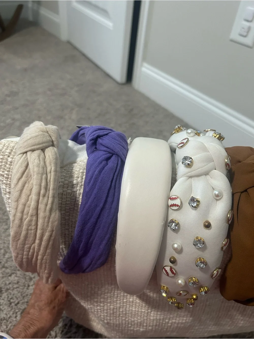 9 Assorted Women's Headbands - Neutral, Brown, White, Purple & Leopard